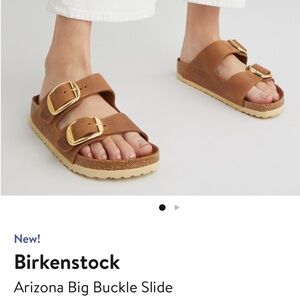Brand New Birkenstock Brown Slide Sandals with Gold Buckle